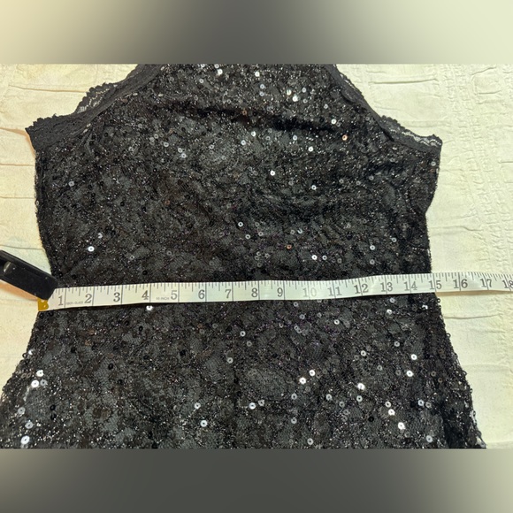 NWT Black Lace & Sequins Mock Neck Mini Dress - Picture 5 of 8